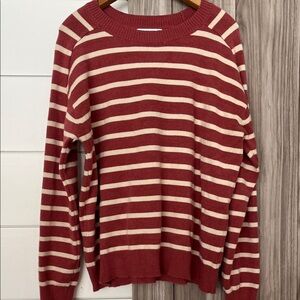 Staccato Rose Red and Cream Striped Crewneck Sweater